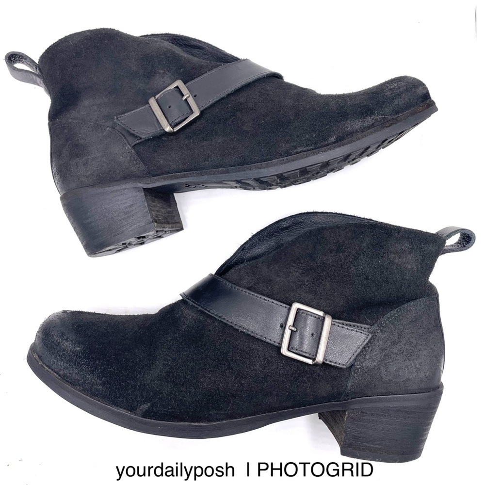 UGG black suede Wright belted ankle boots US women’s size 9.5